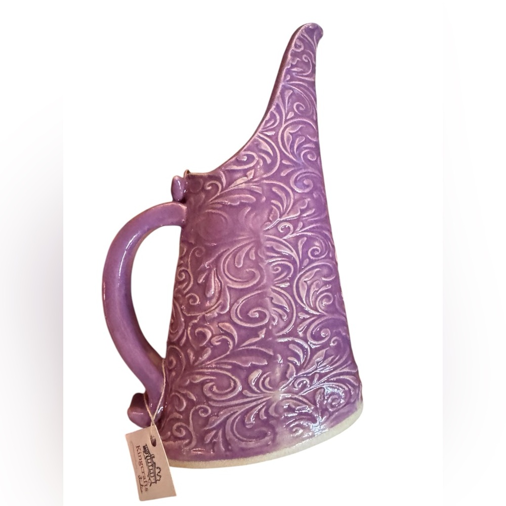Elegant Purple handmade pottery scroll work design Pitcher flower vase